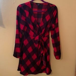 Red & Black Long Sleeve Flannel Mini Dress Size S